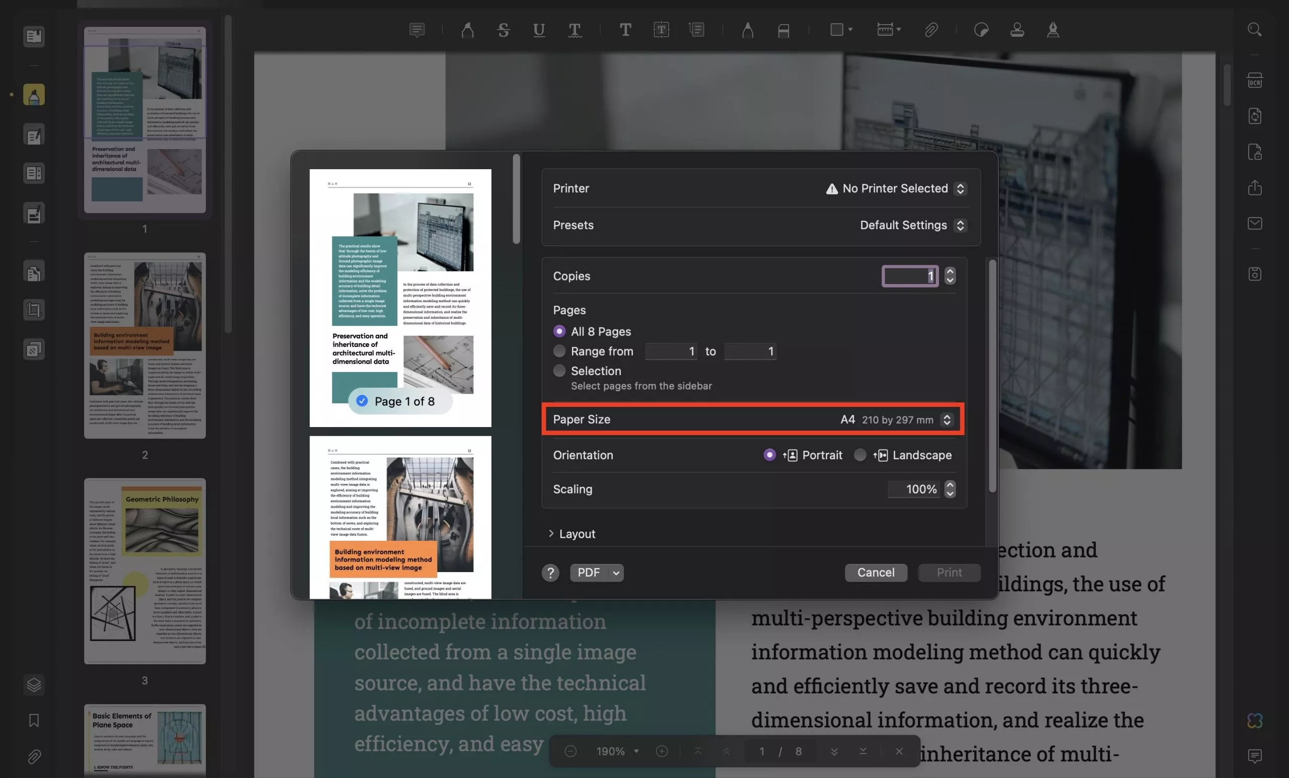 select paper size to print PDF with UPDF