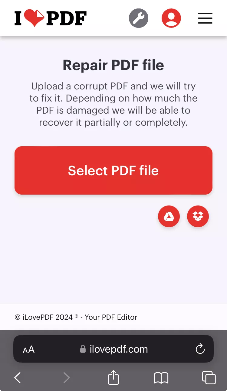 select pdf file with ilovepdf iphone