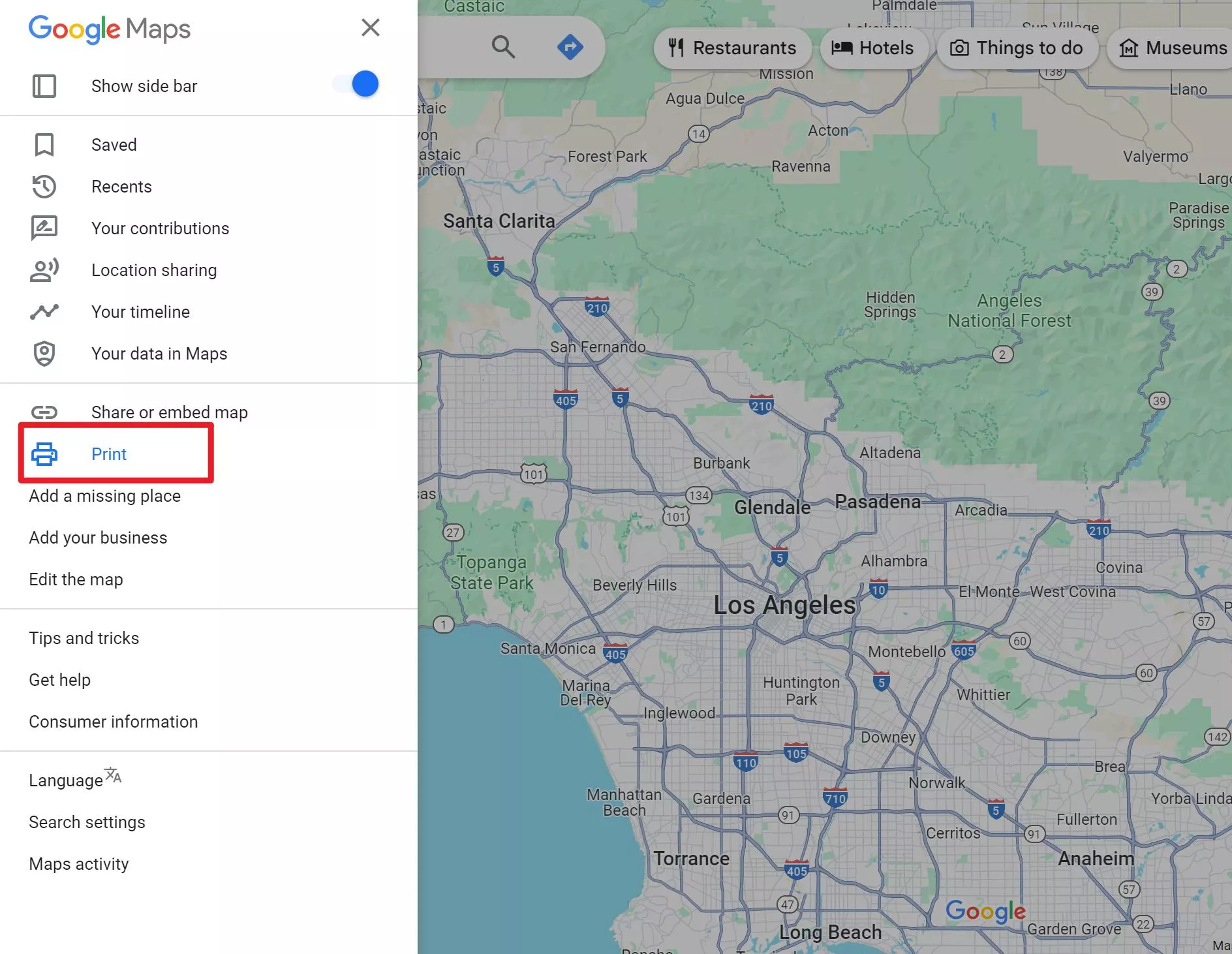 Select "Print" from the drop-down menu.
