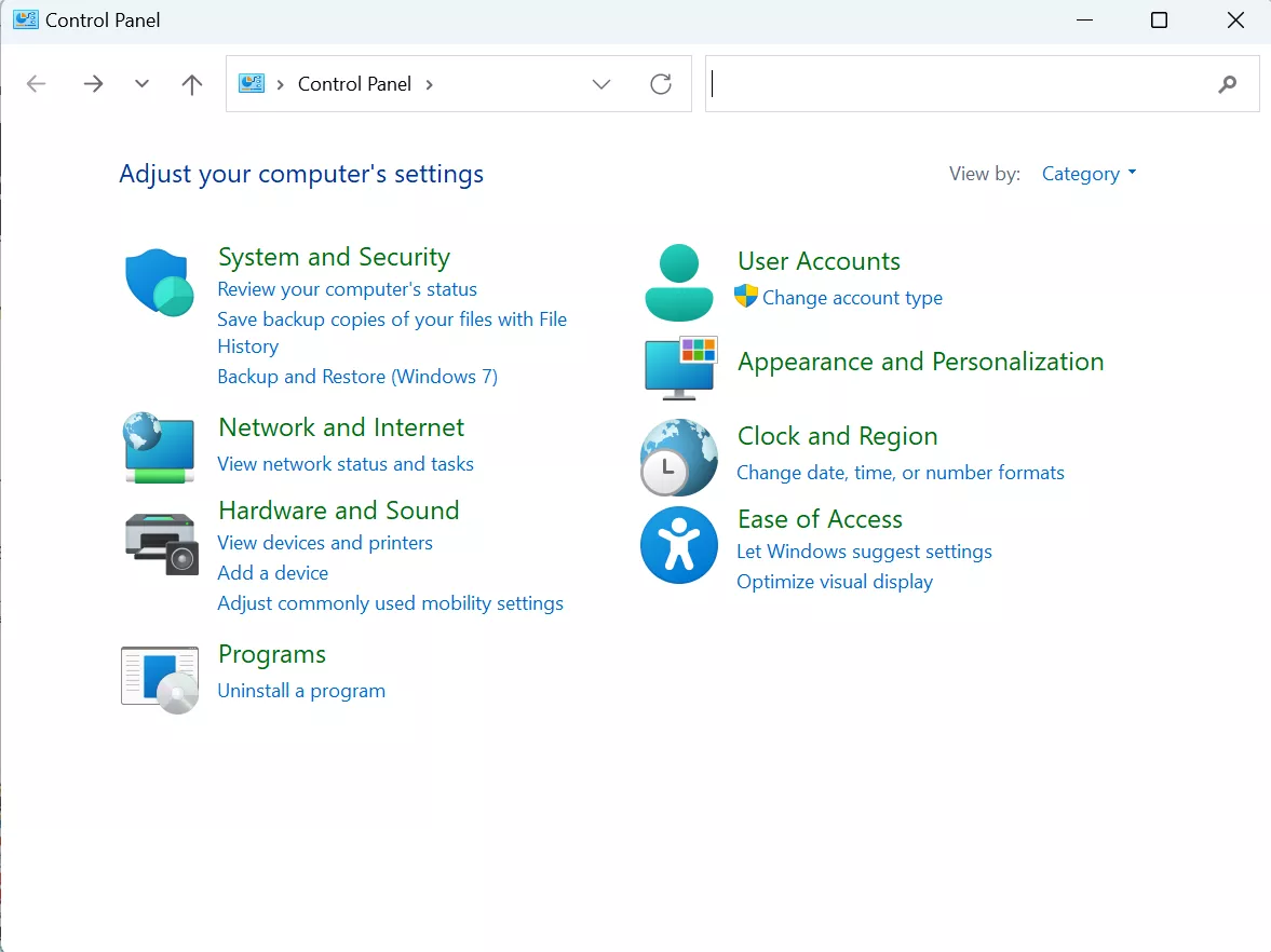 select programs from the control panel in windows