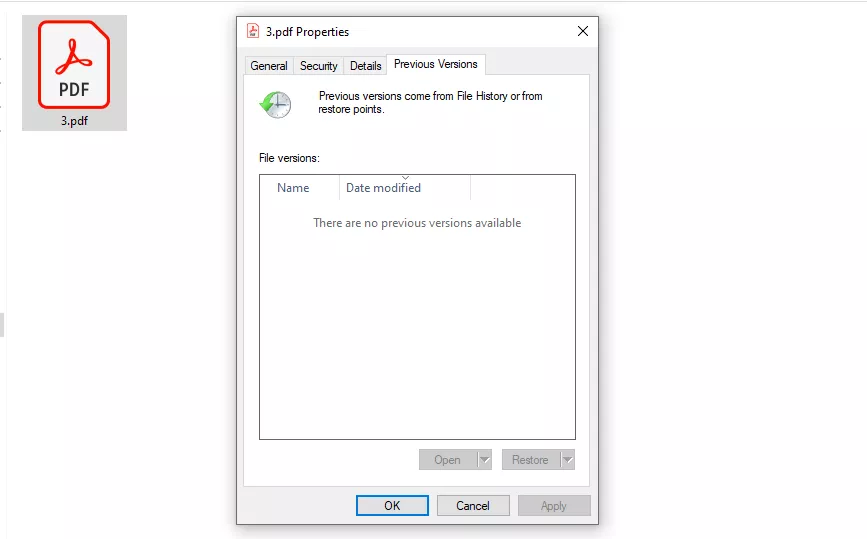 select the earlier version and click ok in windows