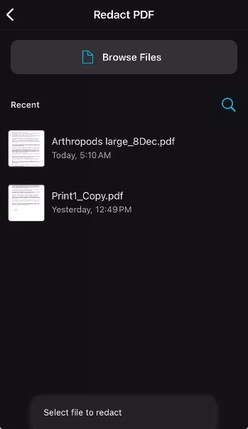 select the file to redact with xodo for ios