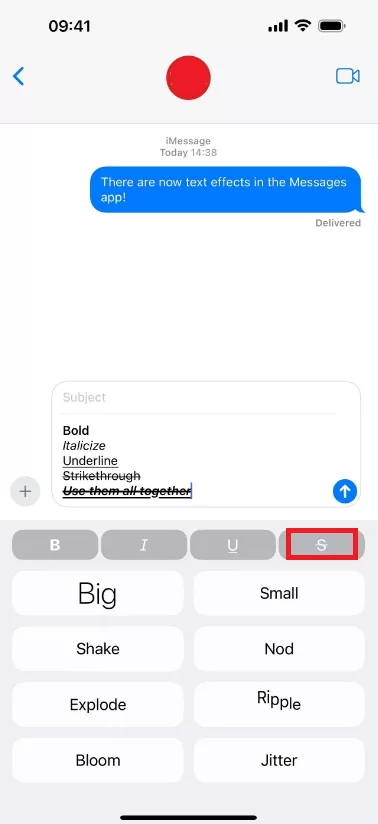 select the strikethrough option in imessage