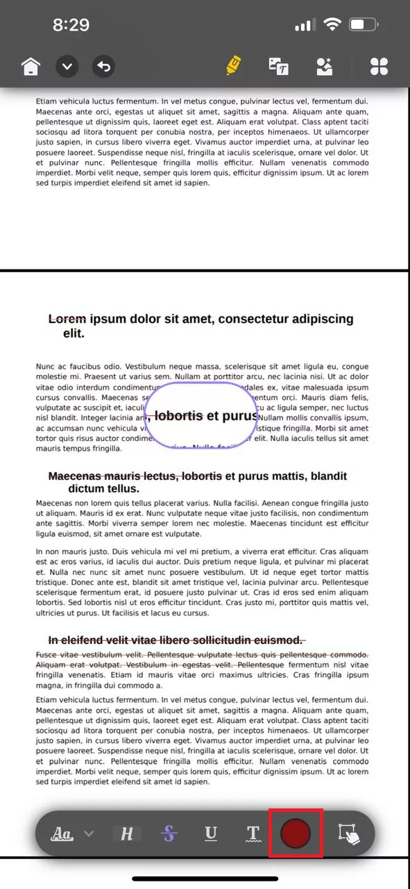 select the text to strikethrough in UPDF for iOS