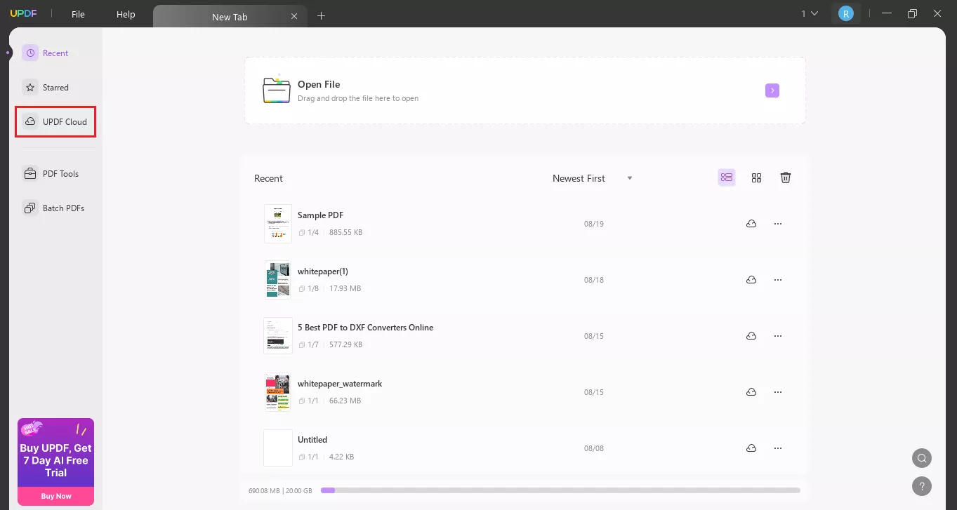 sign in and click updf cloud in updf for windows