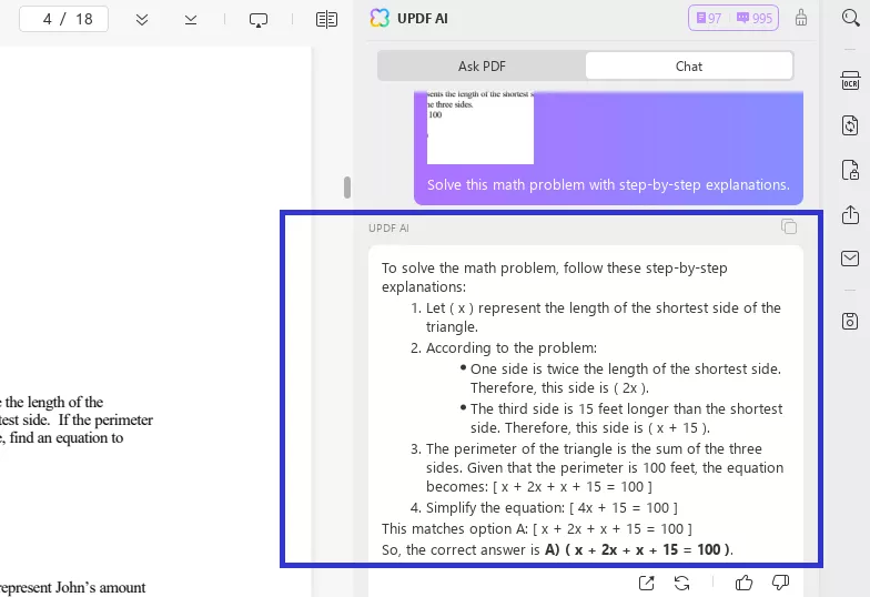 solving the math question with updf ai on windows and mac