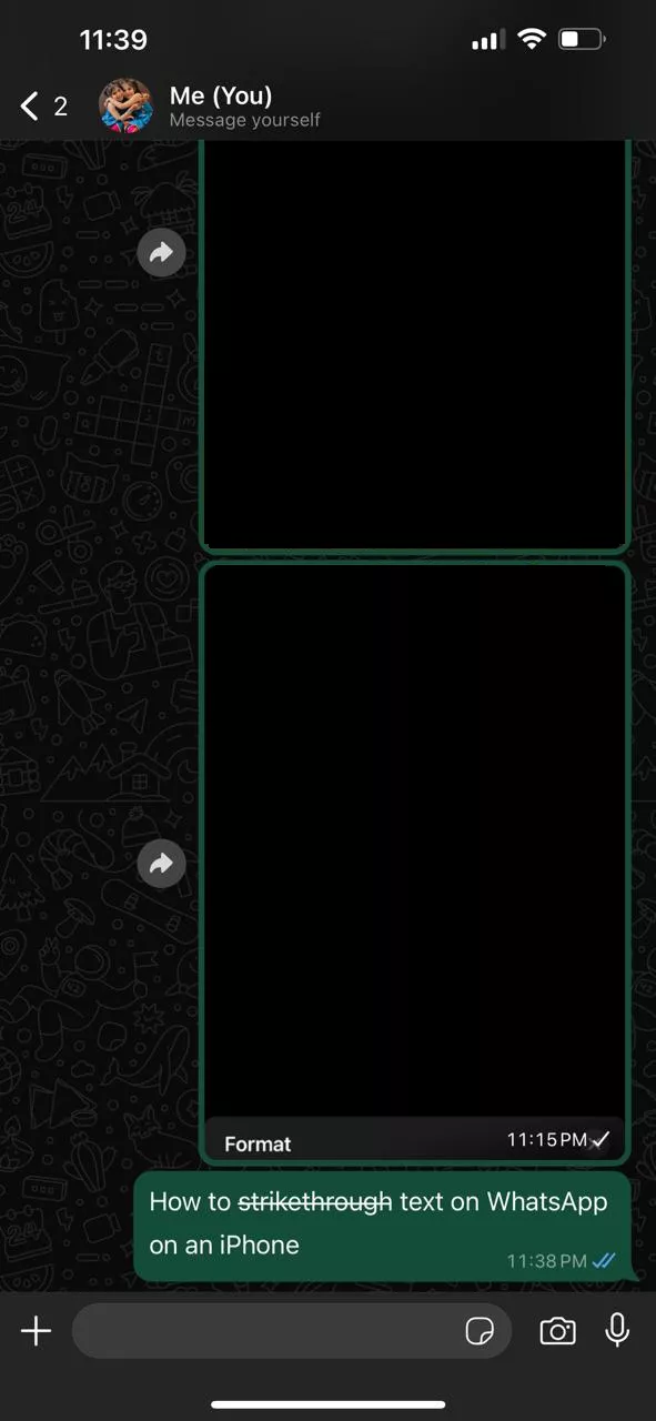 striked out text on whatsapp