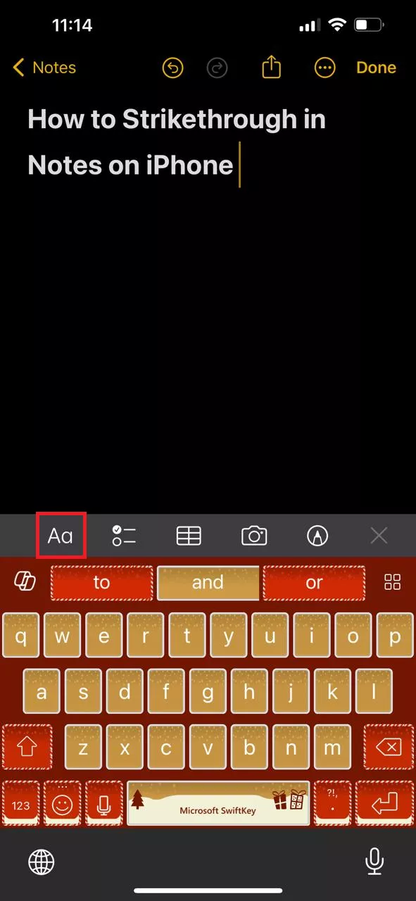 tap on aa to edit text in iphone notes