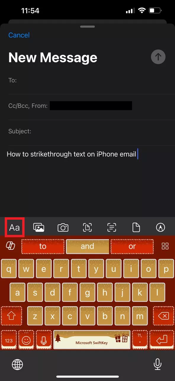 tap on text formatting in iphone email