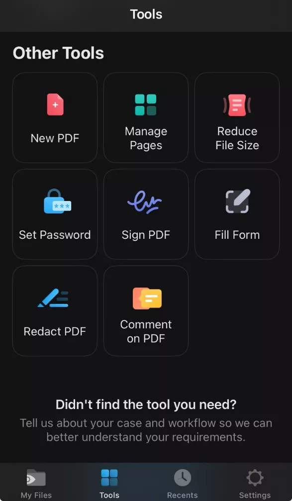 tap on the tools in the pdf expert for ios