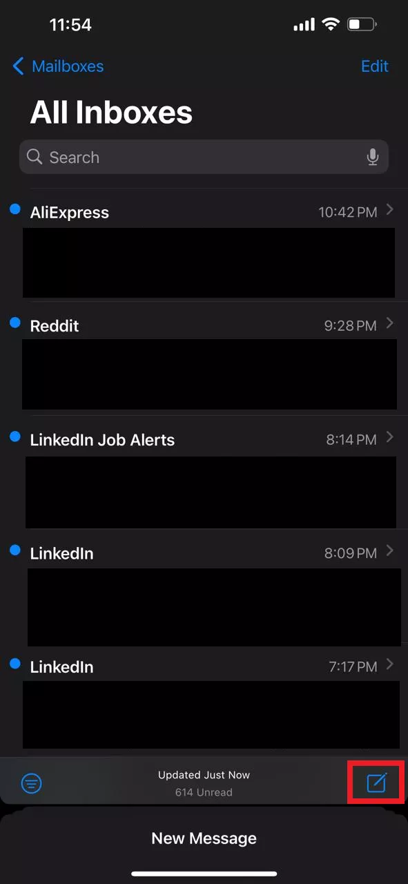 tap the compose options in iphone email