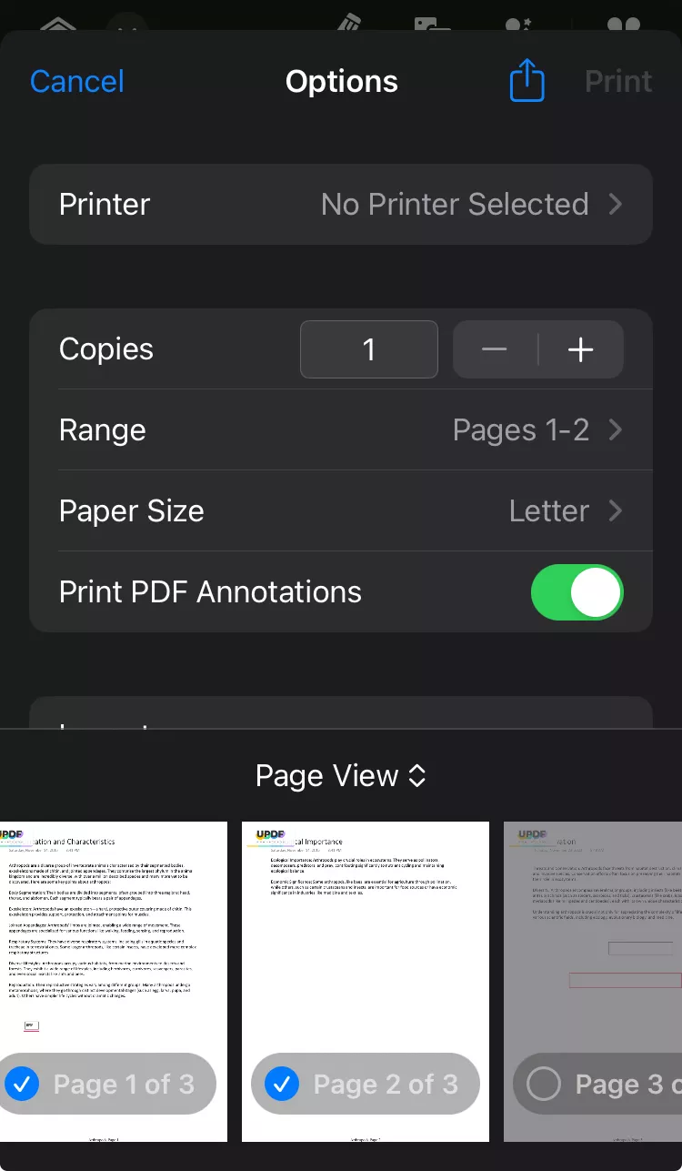 tap to select pages to split as one file