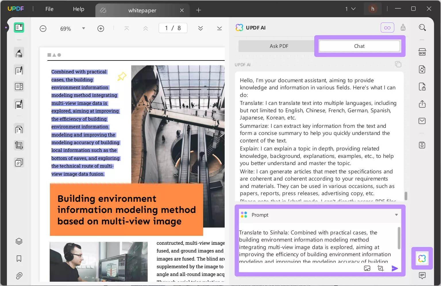 translate to Sinhala with updf windows