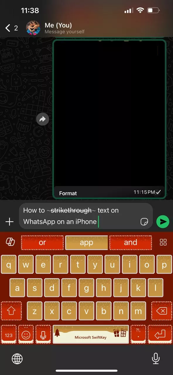 type text with a tilde character to strike it out in whatsapp