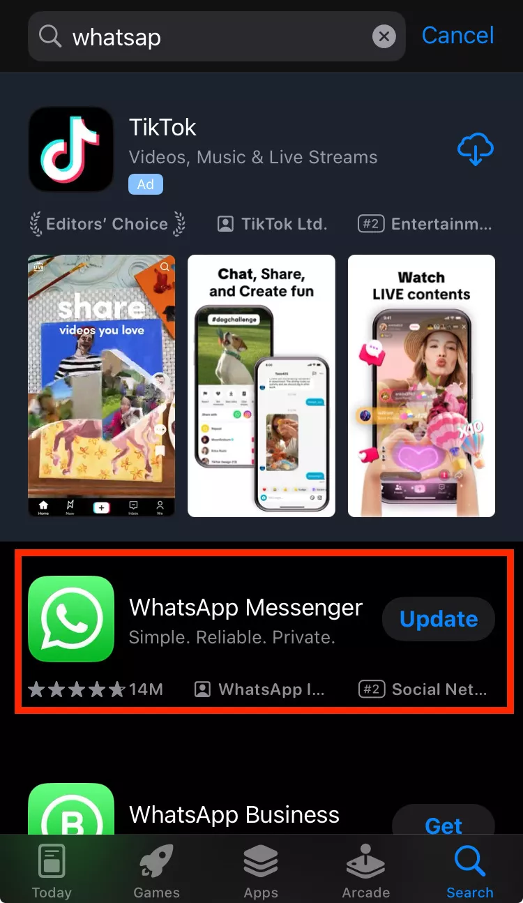 update whatsapp
