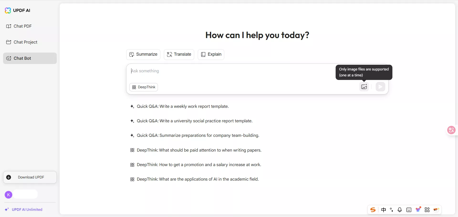 upload the image to updf online ai assistant