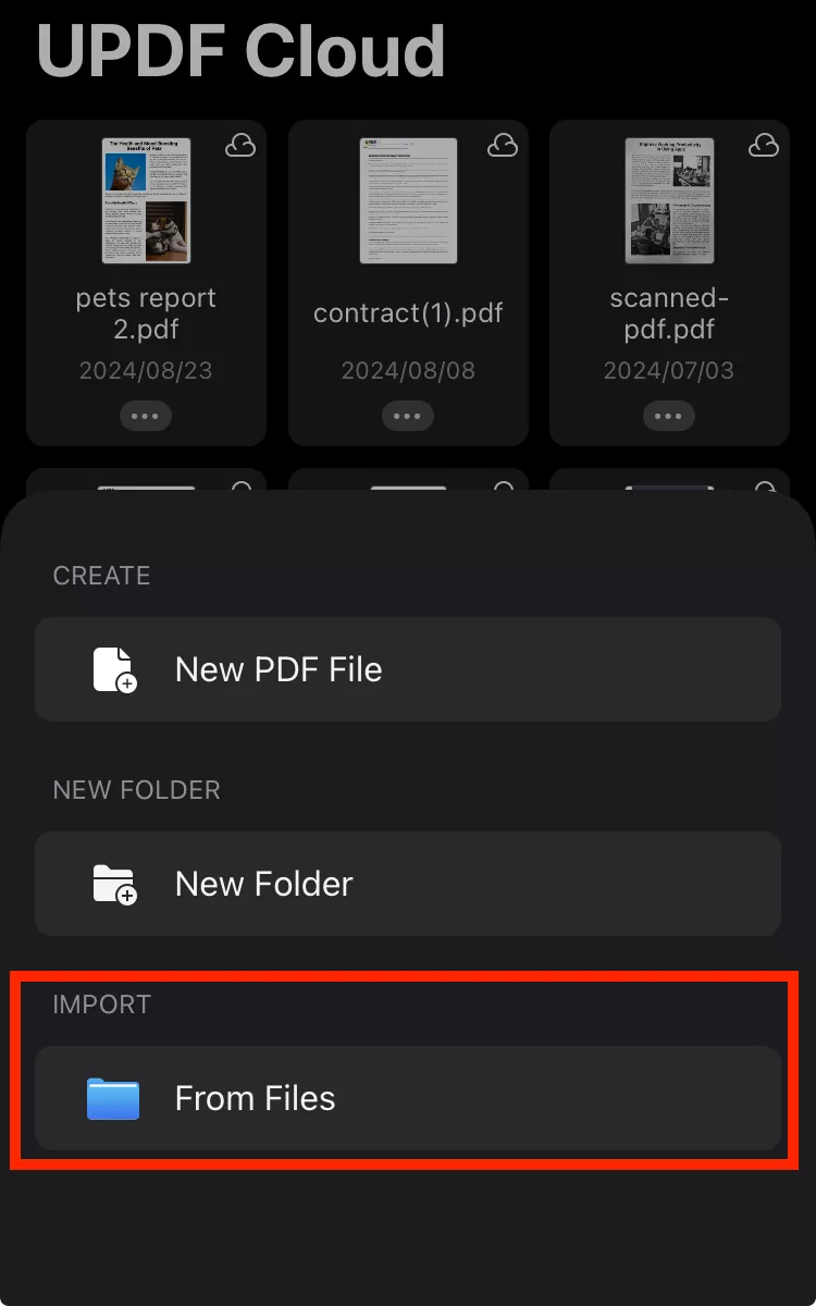 upload file to UPDF Cloud from Phone