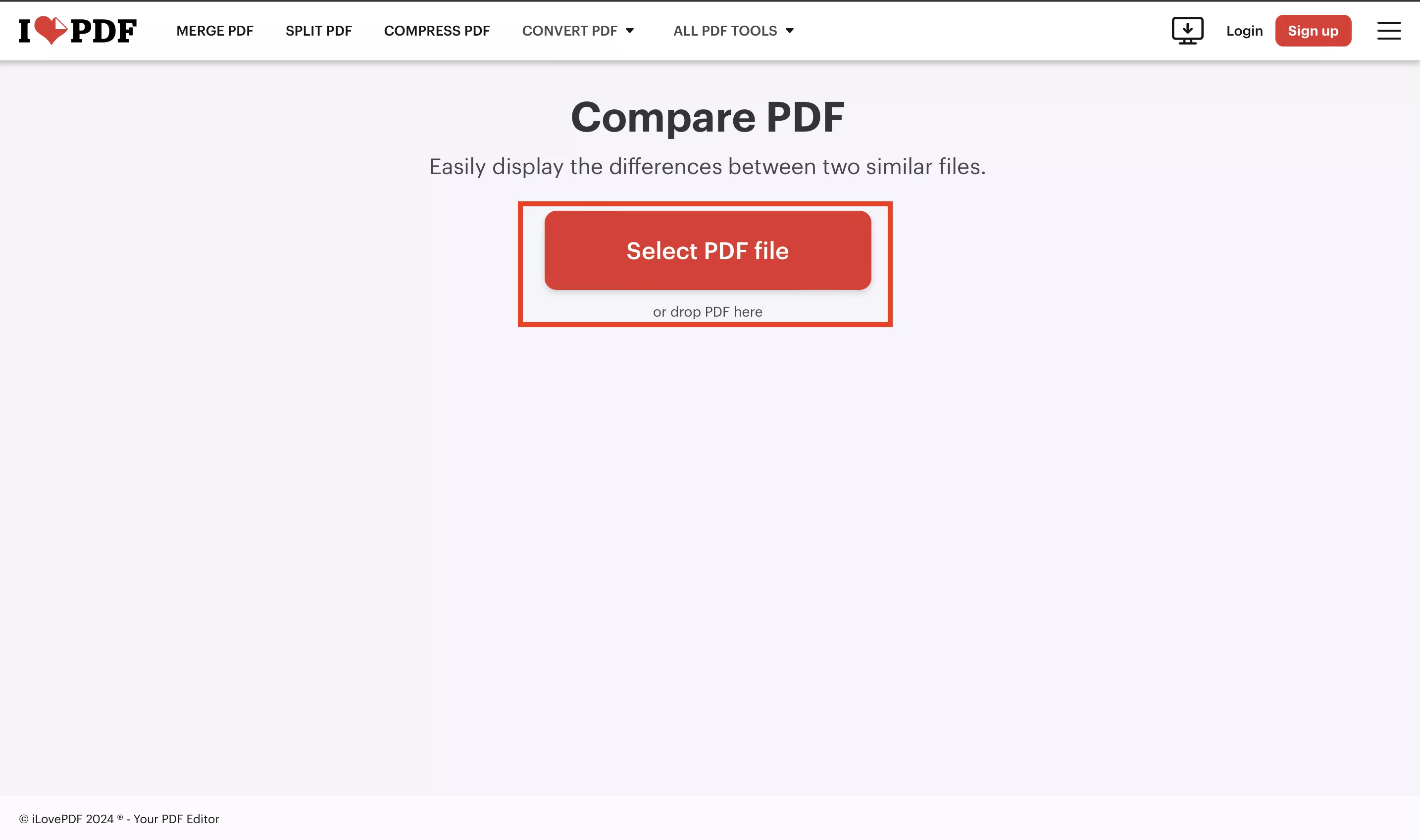 upload pdf to compare pdf online with ilovepdf