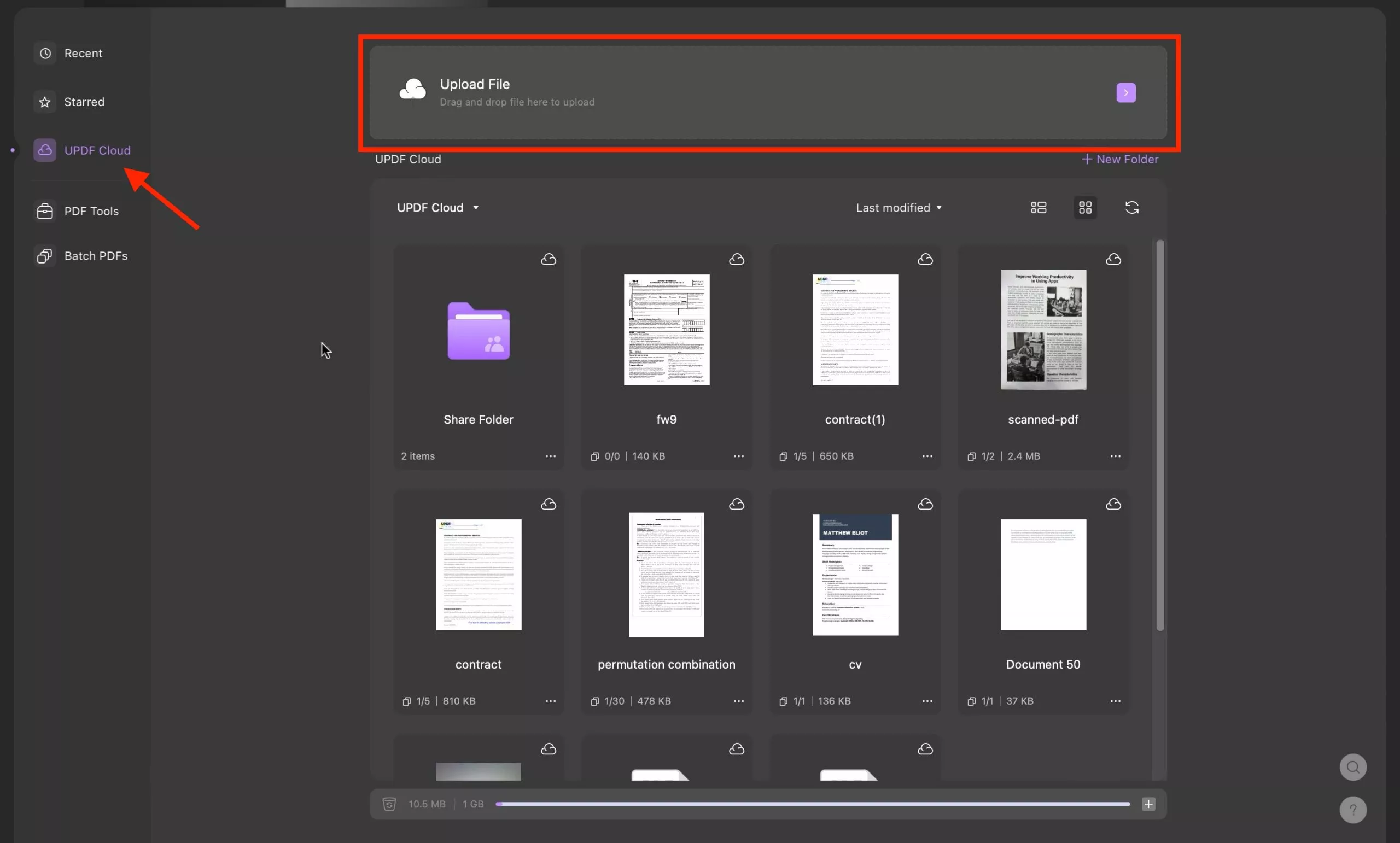 upload pdf to updf cloud