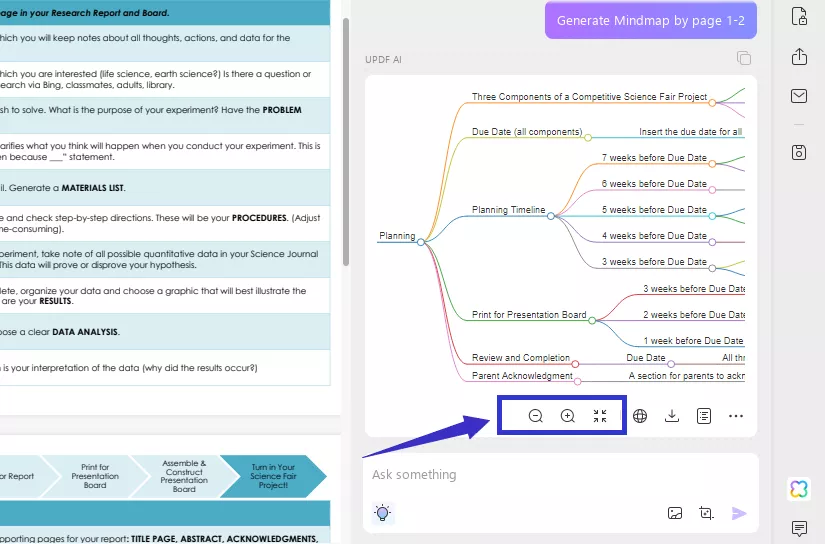 zoom in/out of mindmap in updf ai on windows and mac