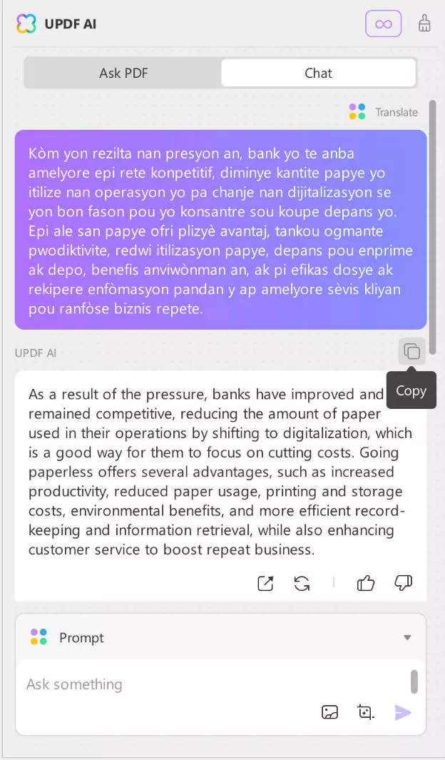 copy the translation of updf ai