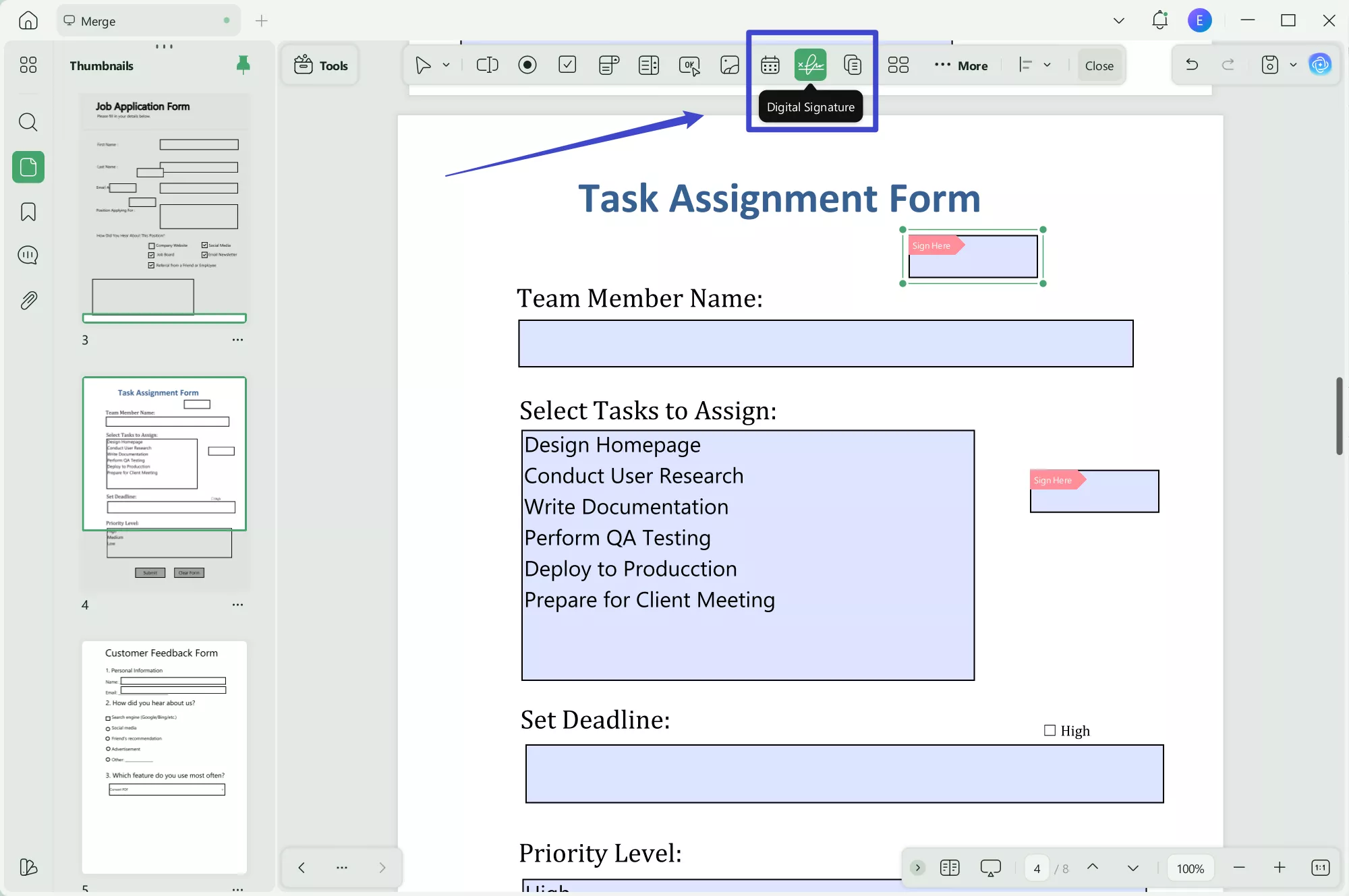 access digital signature tool updf
