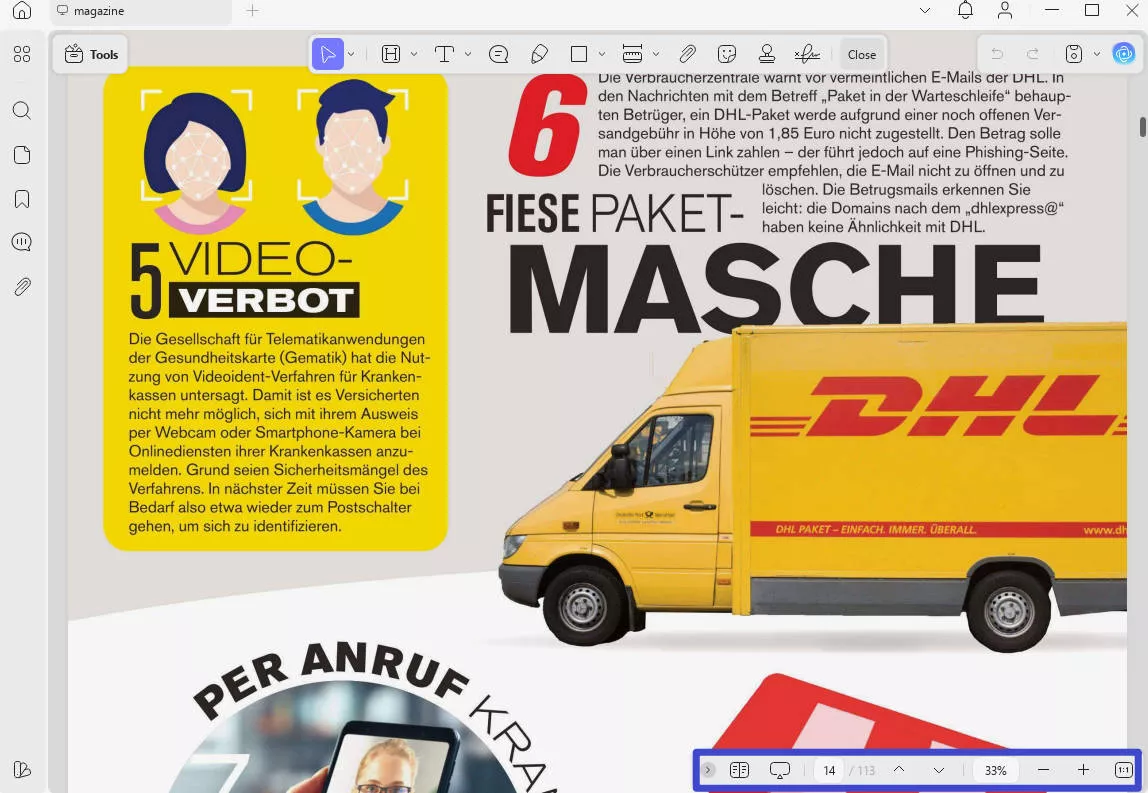  view PDF thumbnail through organize mode 