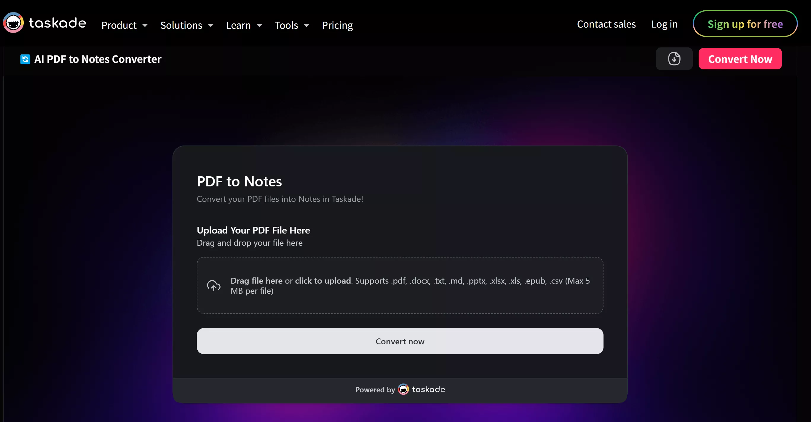 taskade pdf to note