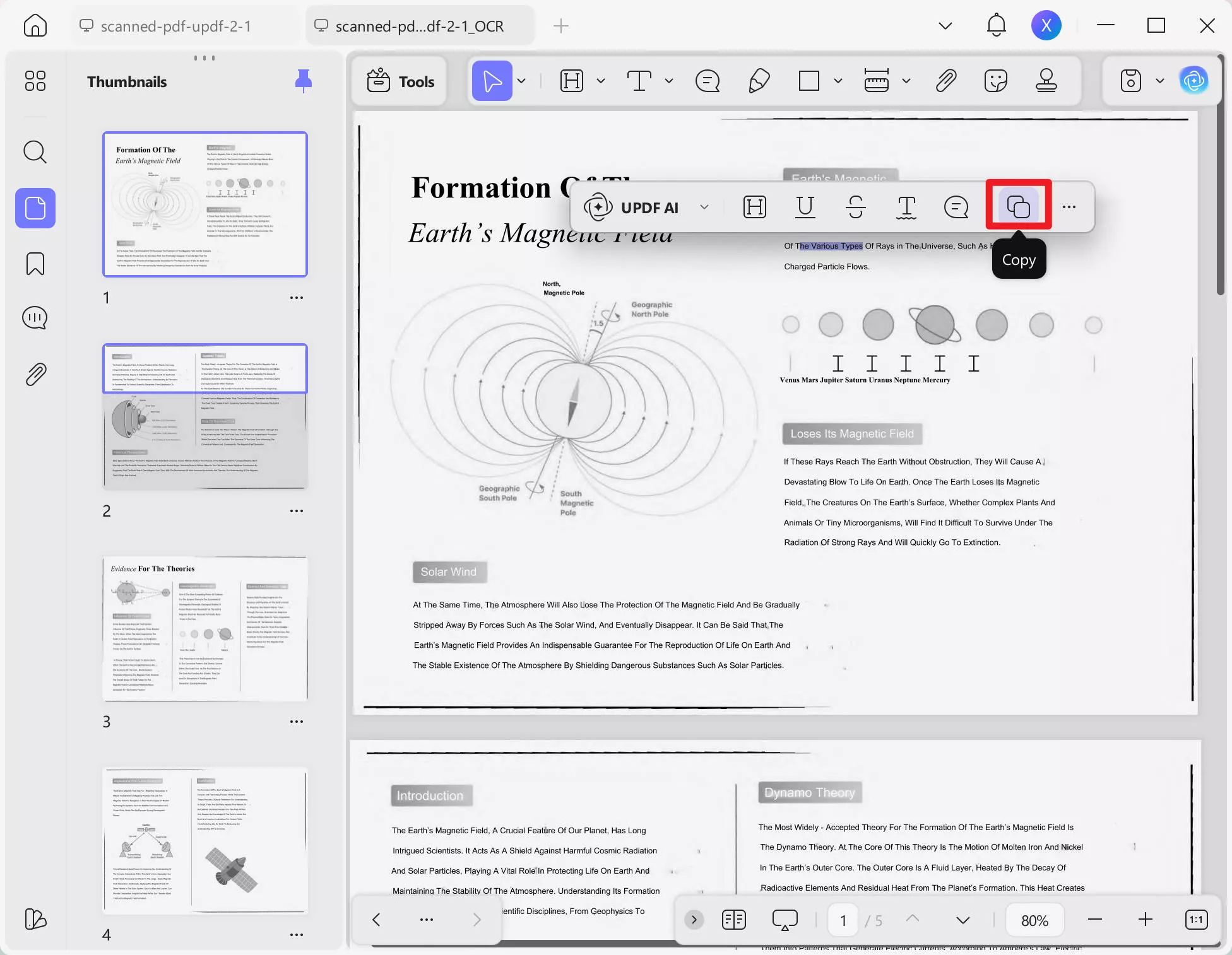 copy the extracted text to clipboard