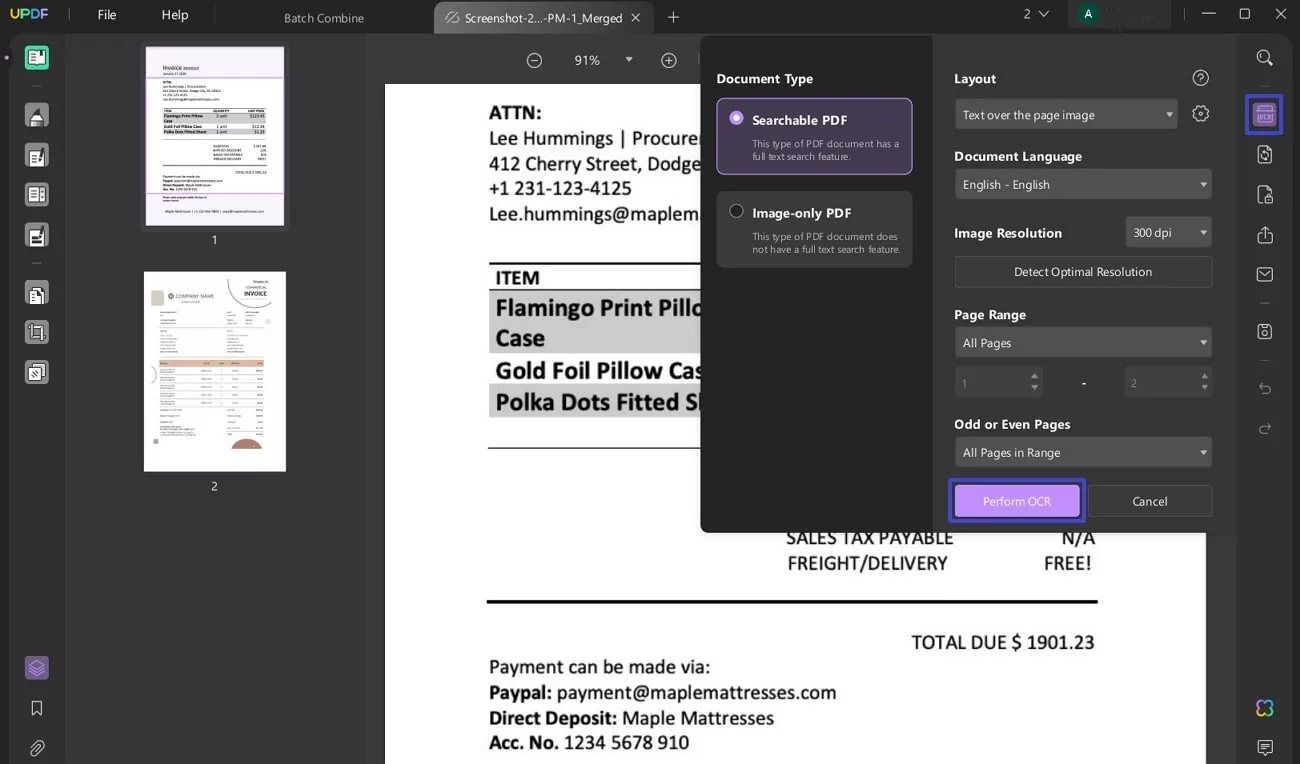 hit the perform ocr button