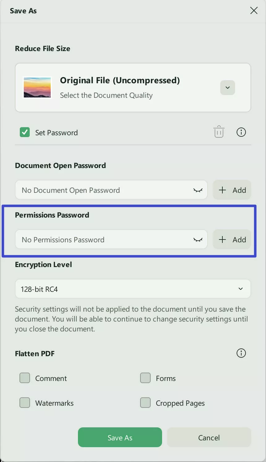 Install and launch UPDF on your computer (Windows/Mac). Open the PDF whose permission settings you want to change.