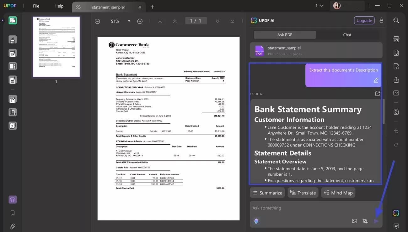 extract document description via send icon