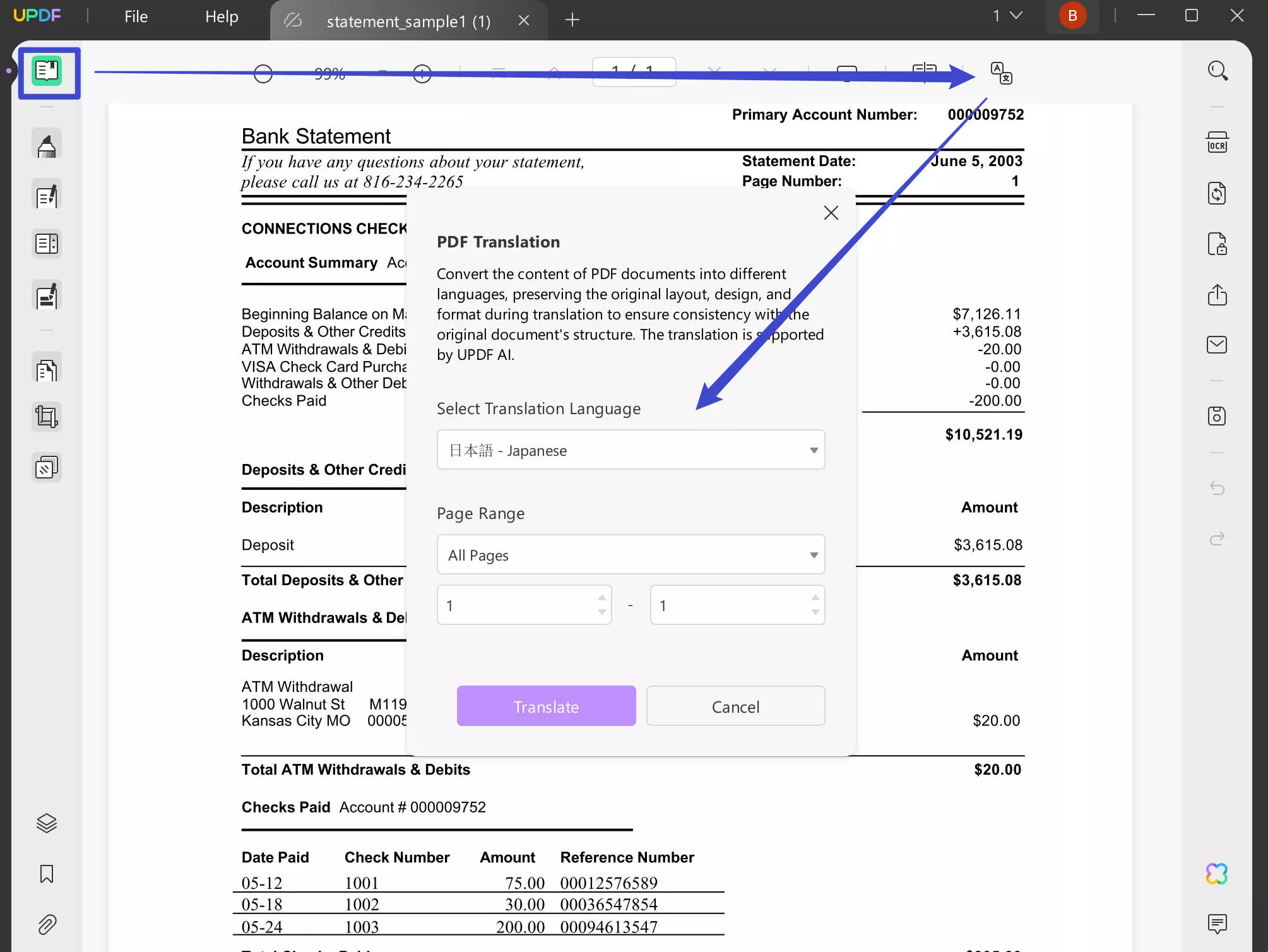 translate a bank statement