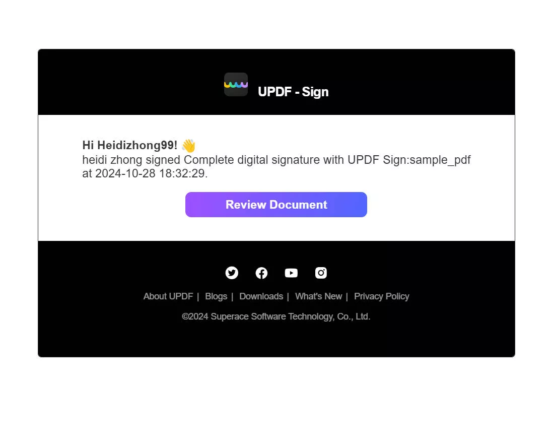 Recipient email updf sign