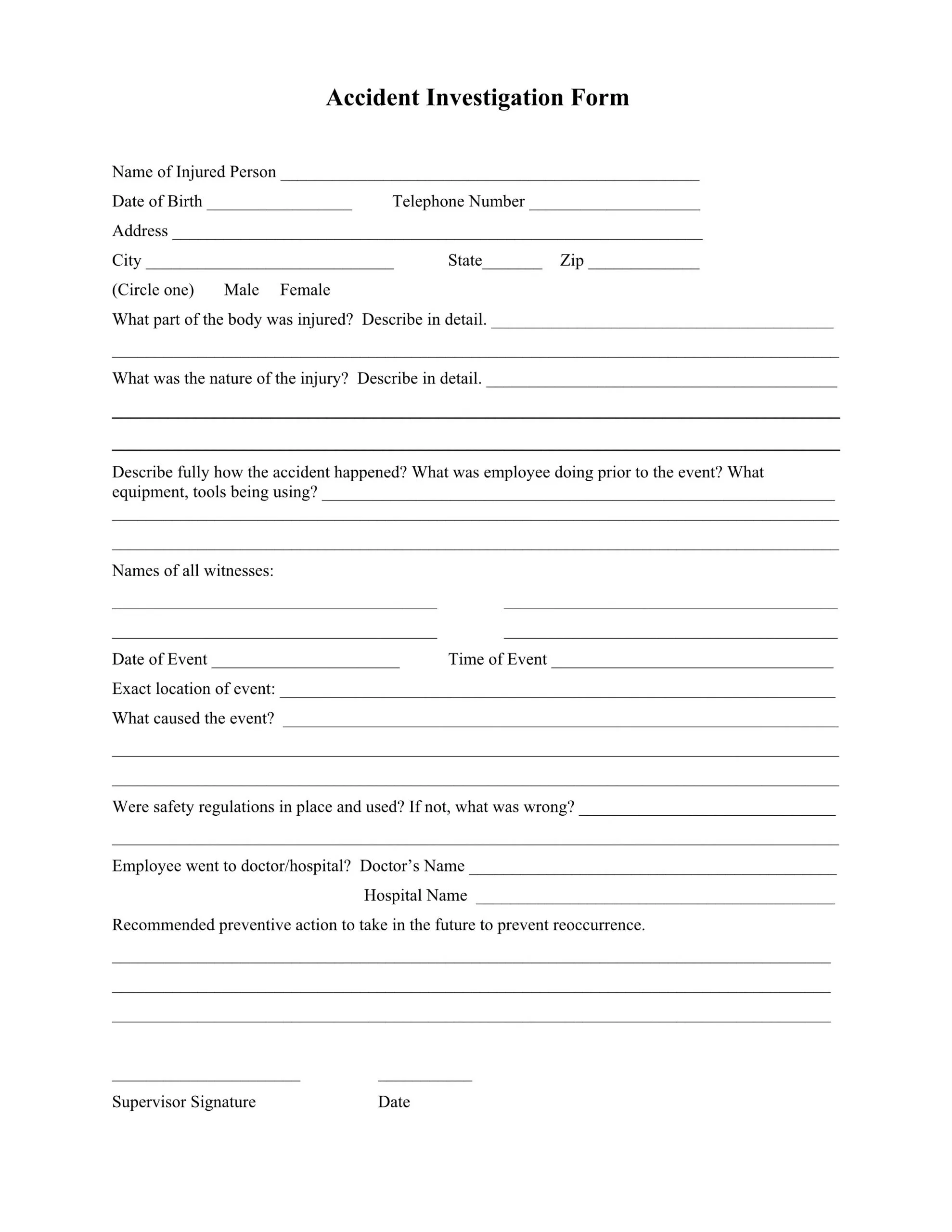 Accident Investigation Form
