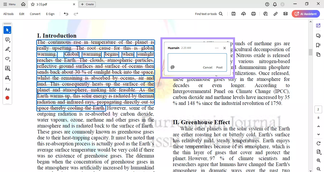 add a comment to the redlined text acrobat