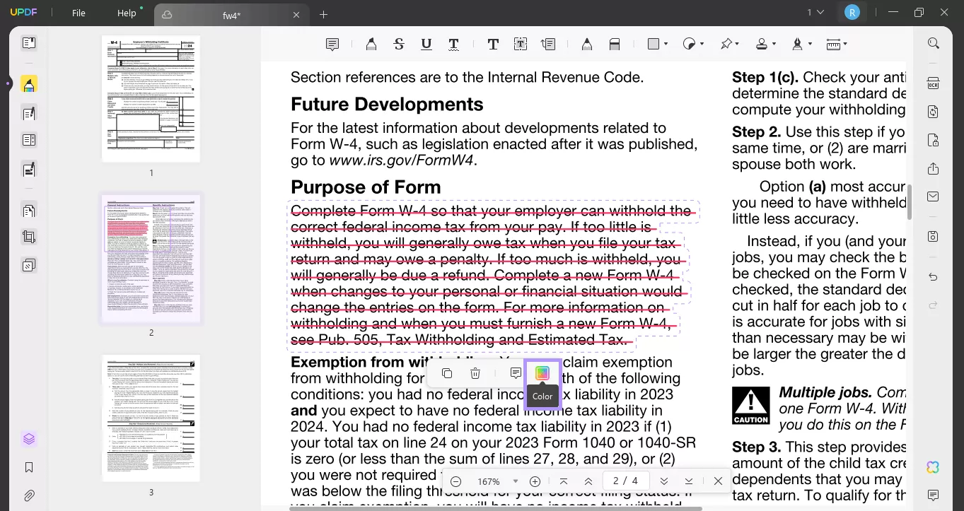 change the strikethrough color updf