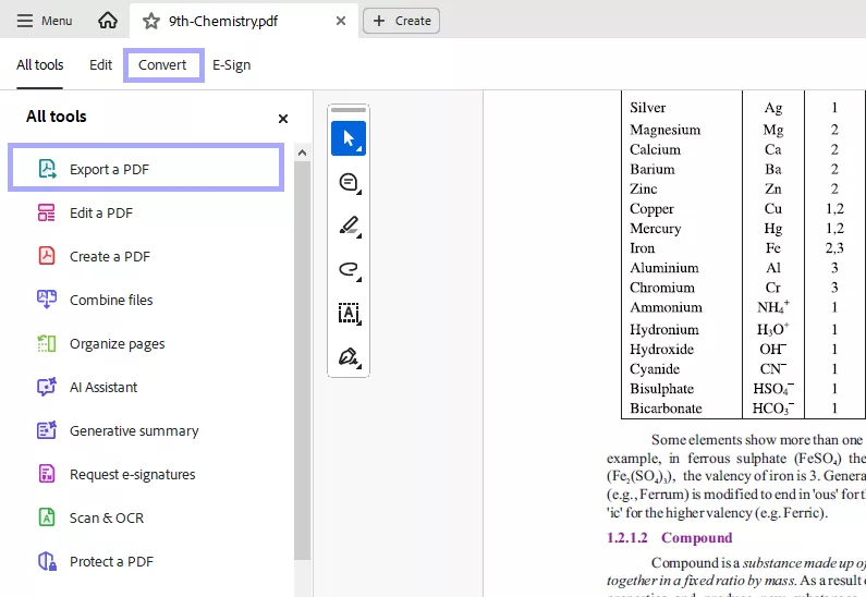 choose to convert or export a pdf in acrobat