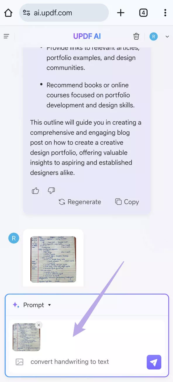 convert handwriting to text iphone with updf ai online