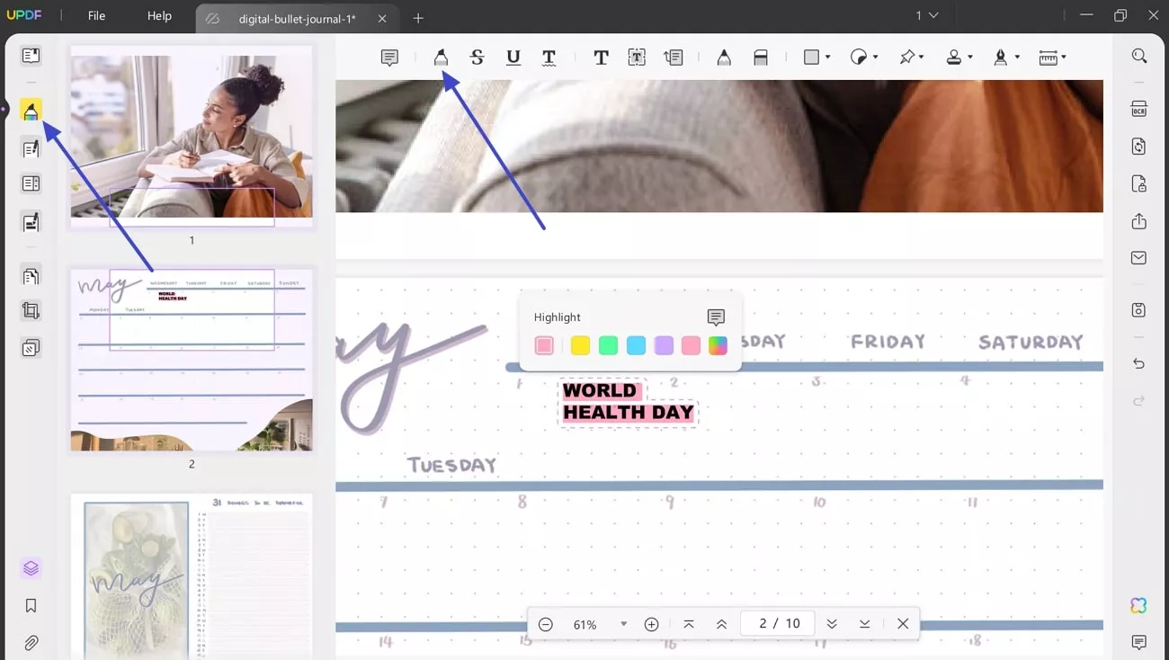 begin annotation and highlight