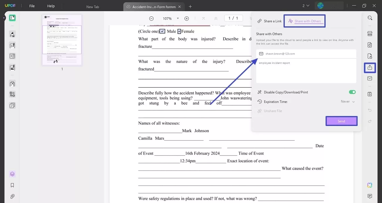 share form via email