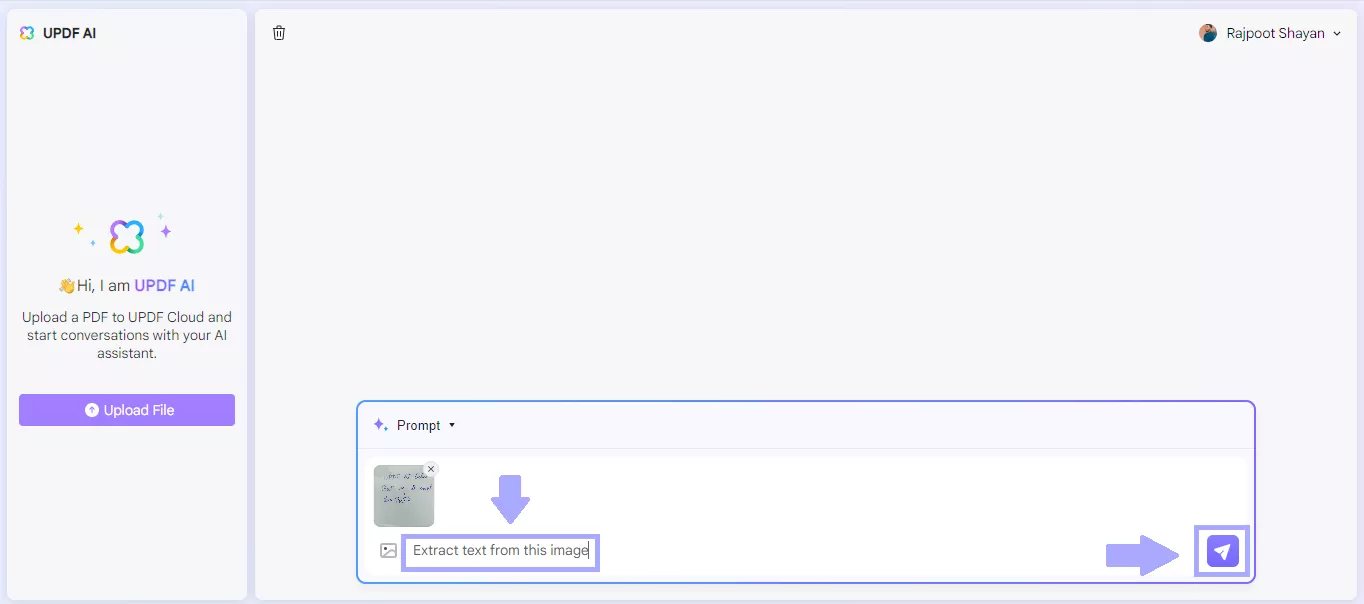 giving the prompt to convert handwriting to text updf ai online