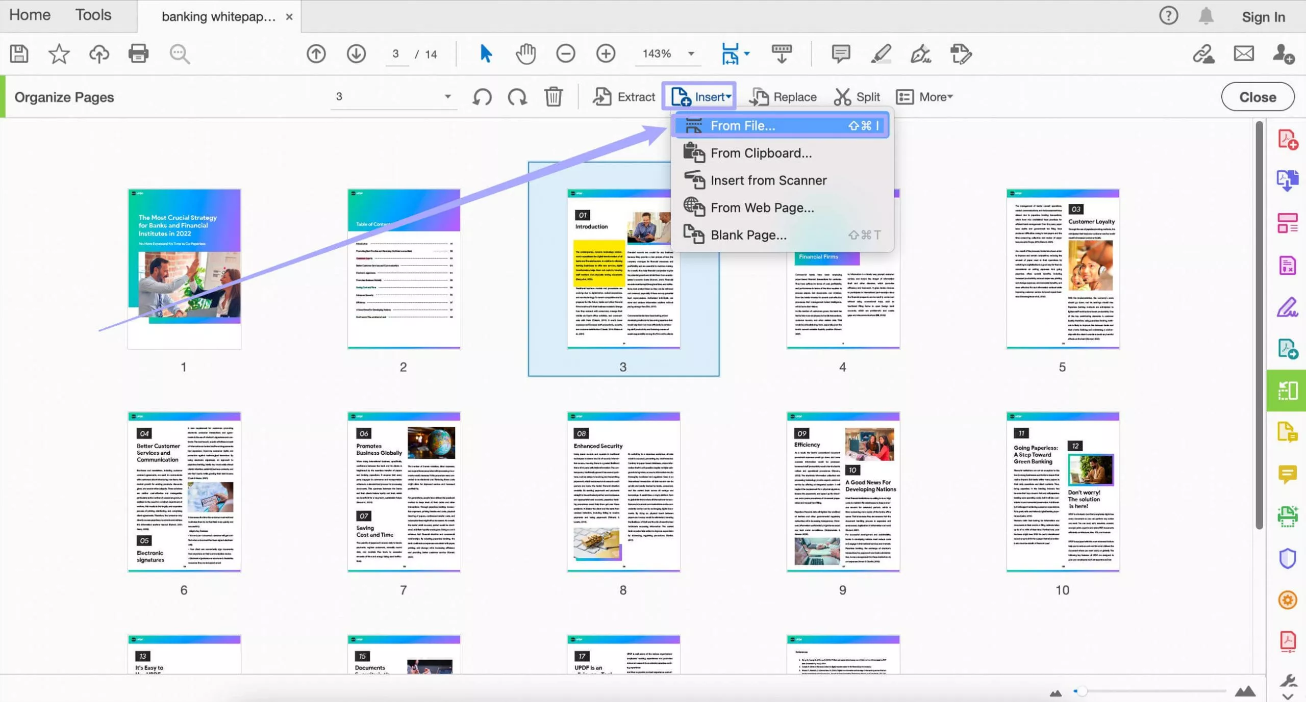 Insert one page from file with Acrobat