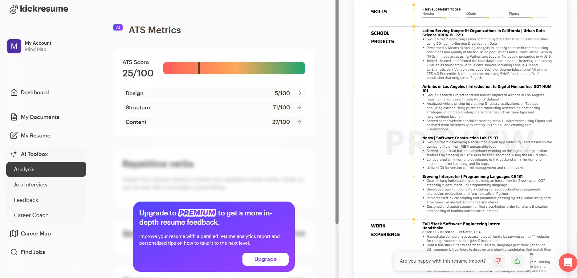 Kickresume resume analyzer