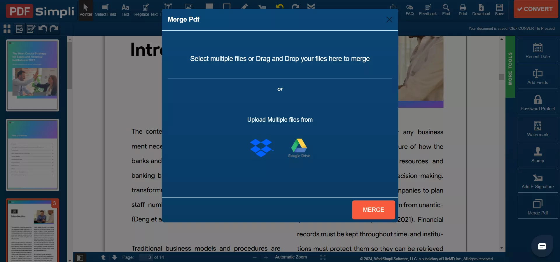 OpenPDF merge