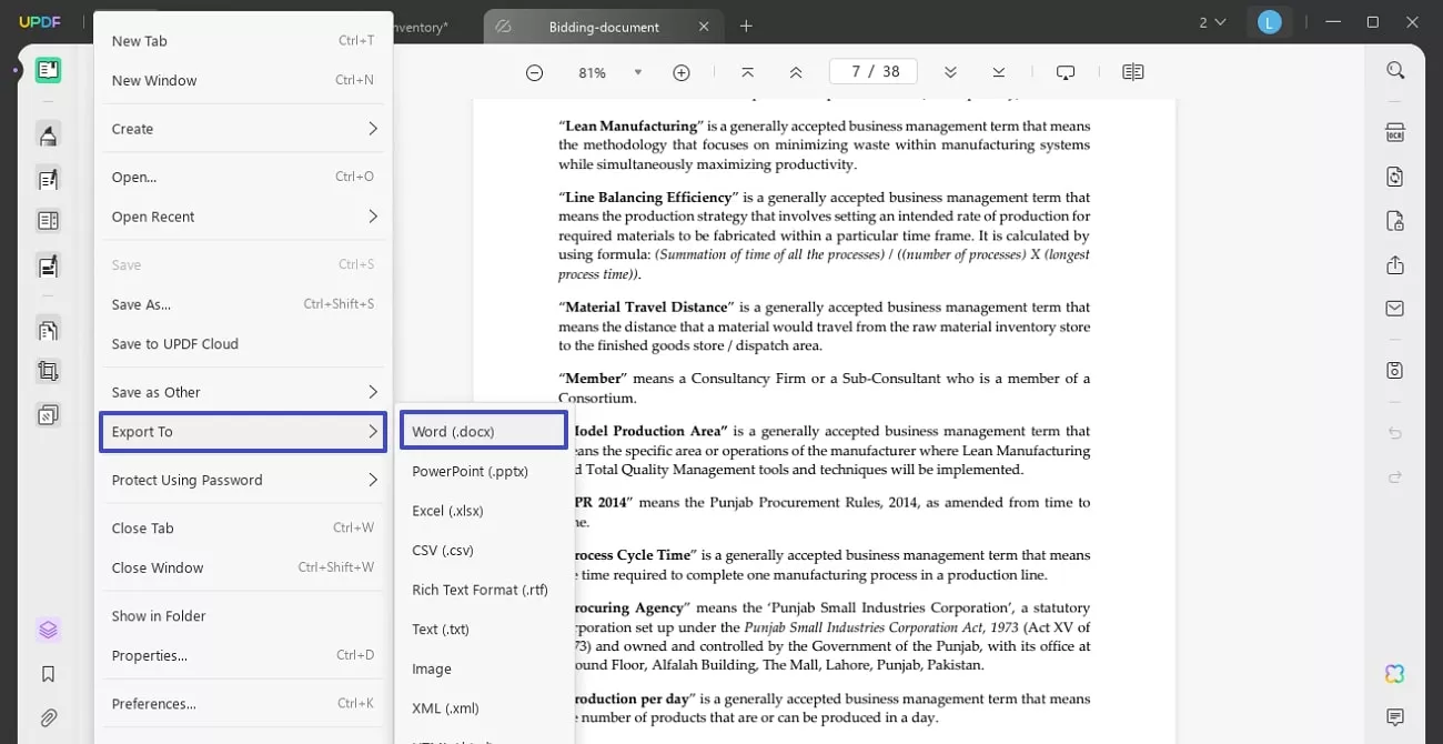 get word option from export to