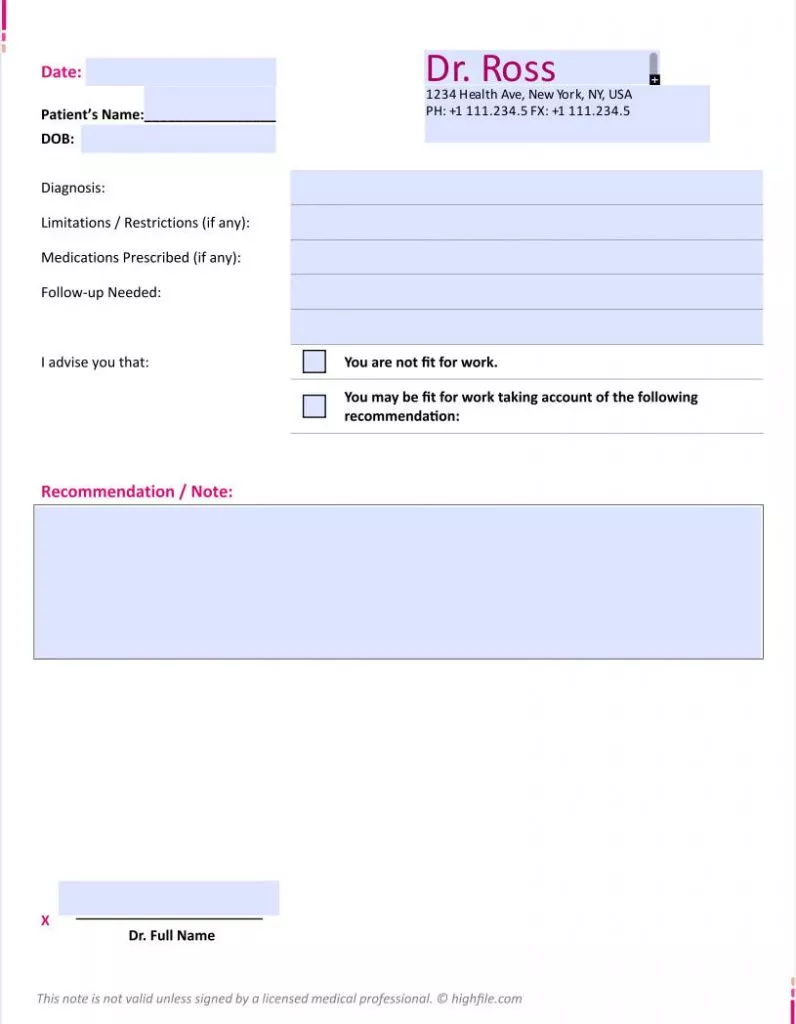 real doctor’s note for work free pdf