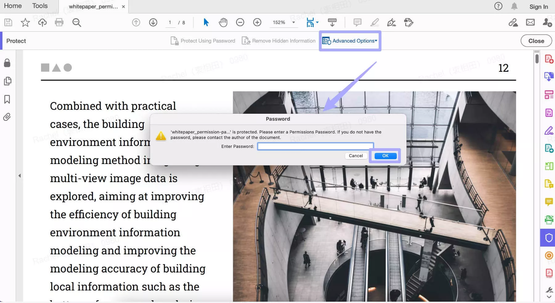 enter document permission password in adobe acrobat