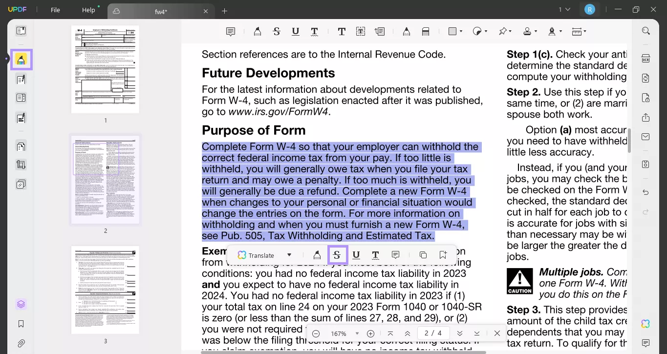 select the text and strikethrough updf