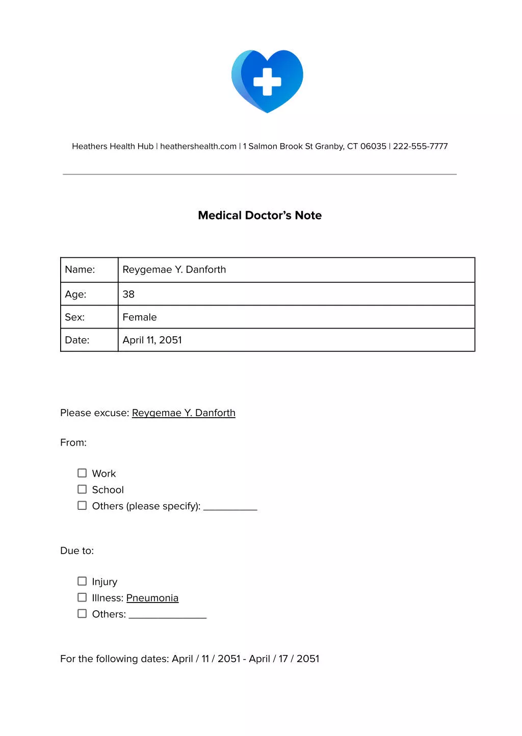 simple doctors note for work